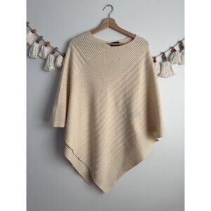 Beryll 100% Cashmere Beige Ribbed Knit Asymmetric Poncho Cape Top Outdoor Warm